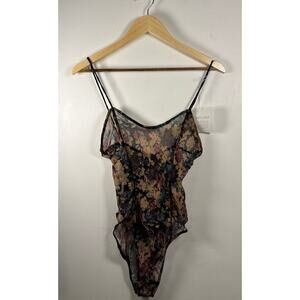 Lasoie 100% Vintage Silk Floral Print Bodysuit, Large NWT